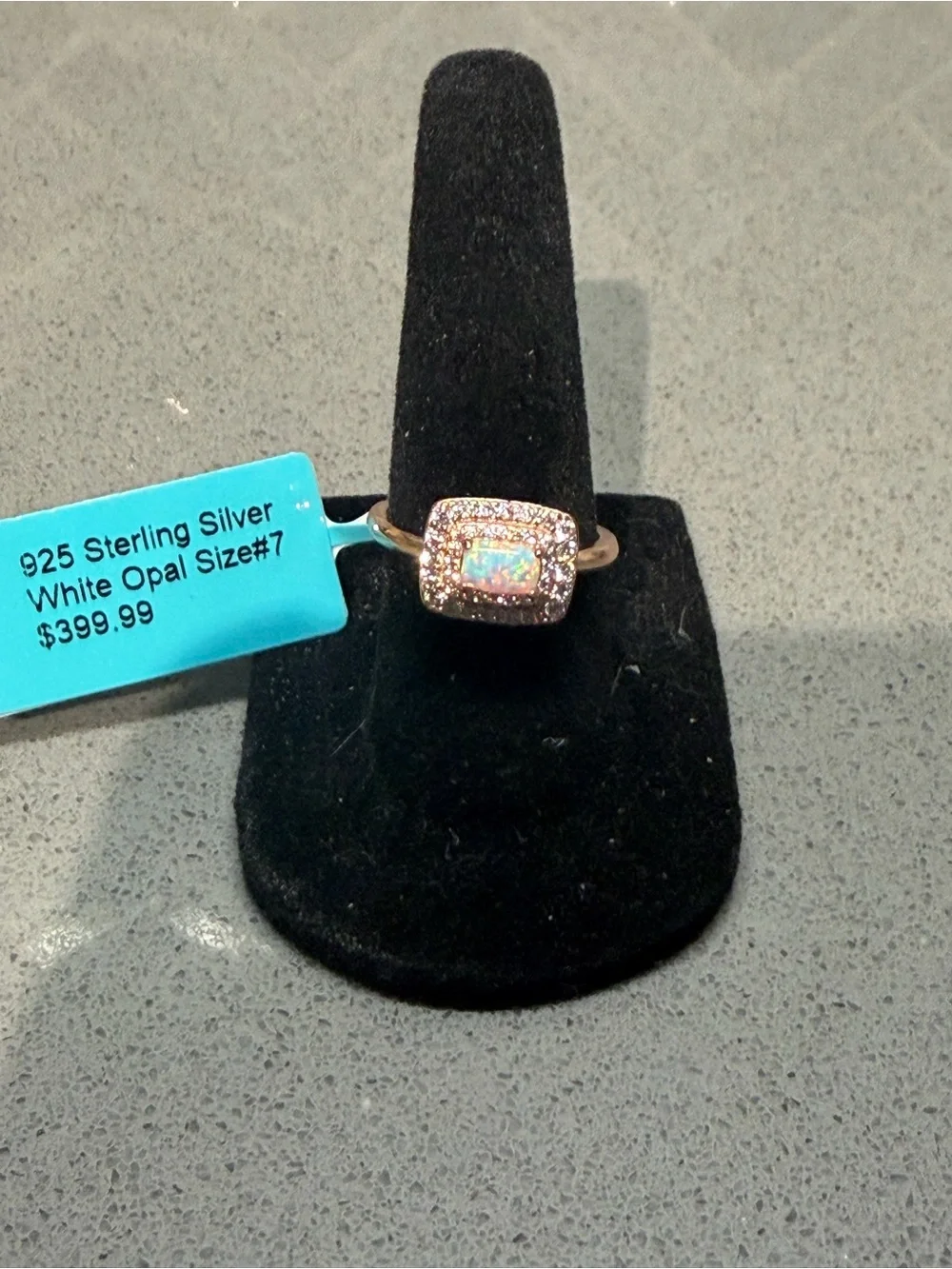Sterling Silver White Opal Halo Ring - Size 7
